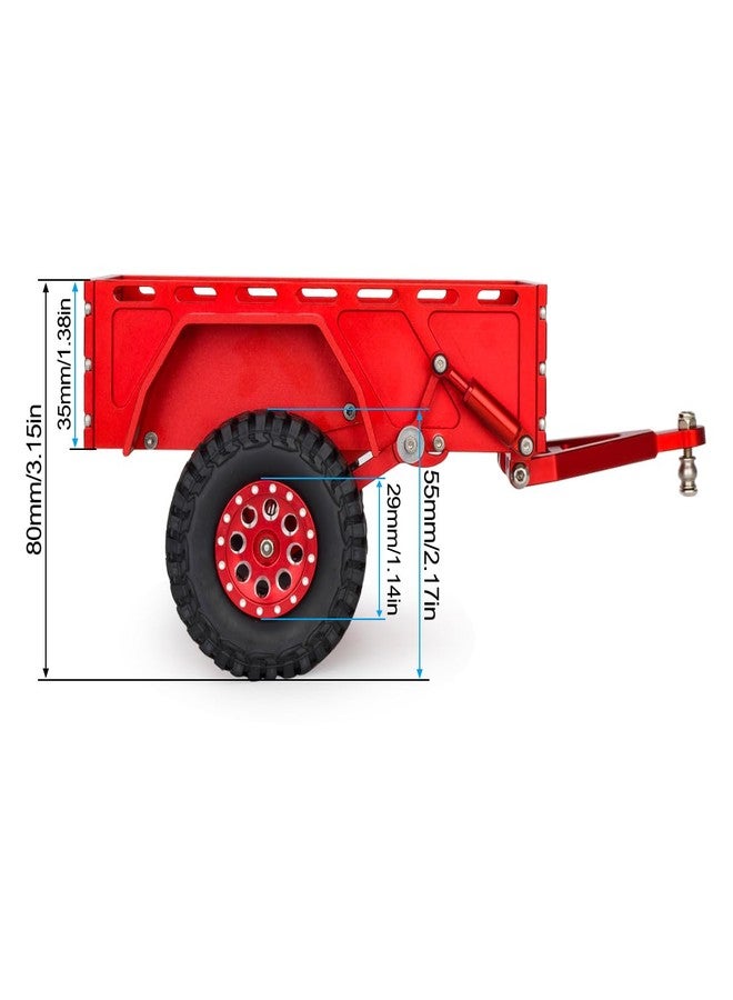 VNUHV Aluminum TRX4M Utility Trailer with Hitch Mount for 1/18 RC Crawler Car TRX4-M Defender Bronco K10 High Trail Scale Accessories (Red) - Image 3